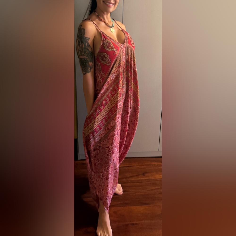 Elegant Red Paisley Maxi Dress pants yoga style